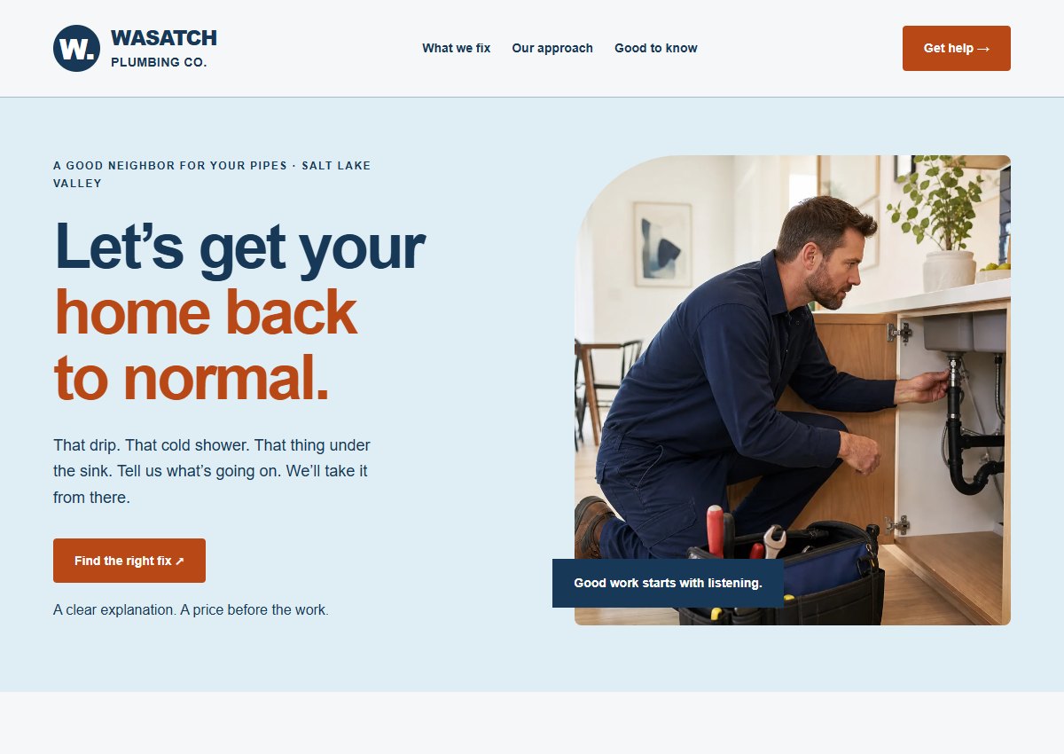 Wasatch Plumbing Co. website concept